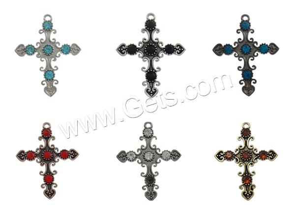 Zinc Alloy Cross Pendants, plated, Customized & with rhinestone, more colors for choice, nickel, lead & cadmium free, 37.5x46x4mm, Hole:Approx 2mm, Sold By PC