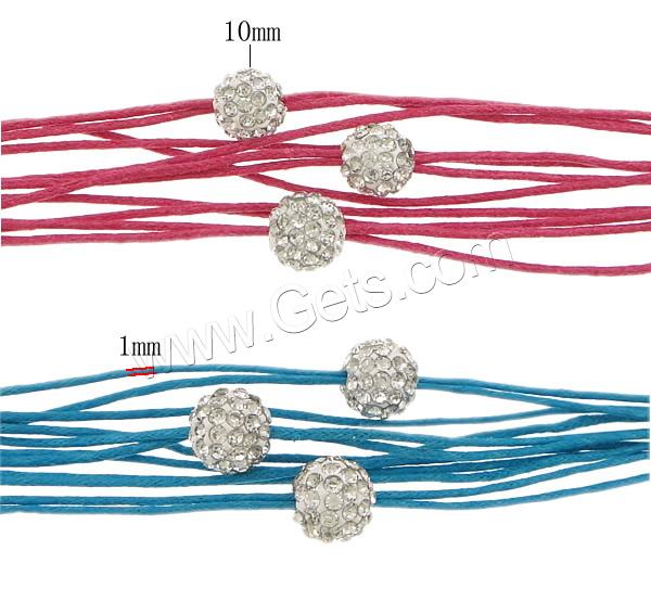 Fashion Create Wax Cord Bracelets, Waxed Cotton Cord, with Rhinestone Clay Pave Bead, stainless steel magnetic clasp, with 55 pcs rhinestone & multi-strand, more colors for choice, 10mm, 20x12m, 1mm, Length:Approx 8 Inch, Sold By Strand