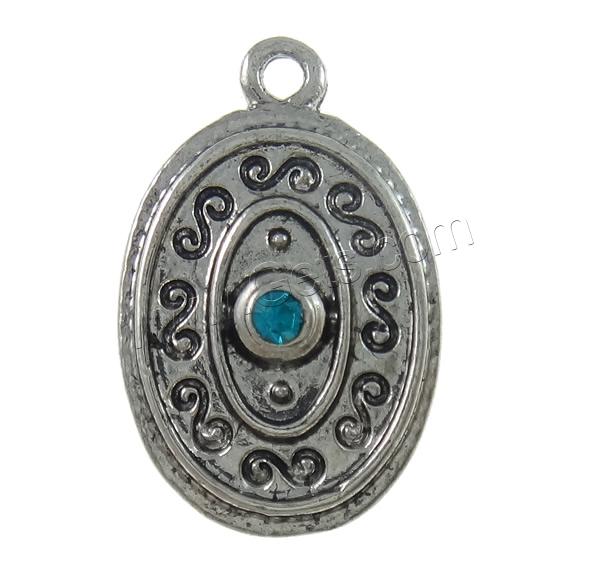 Zinc Alloy Rhinestone Pendants, Flat Oval, plated, Customized & with rhinestone, more colors for choice, nickel, lead & cadmium free, 13.5x21x3.5mm, Hole:Approx 1.5mm, Sold By PC