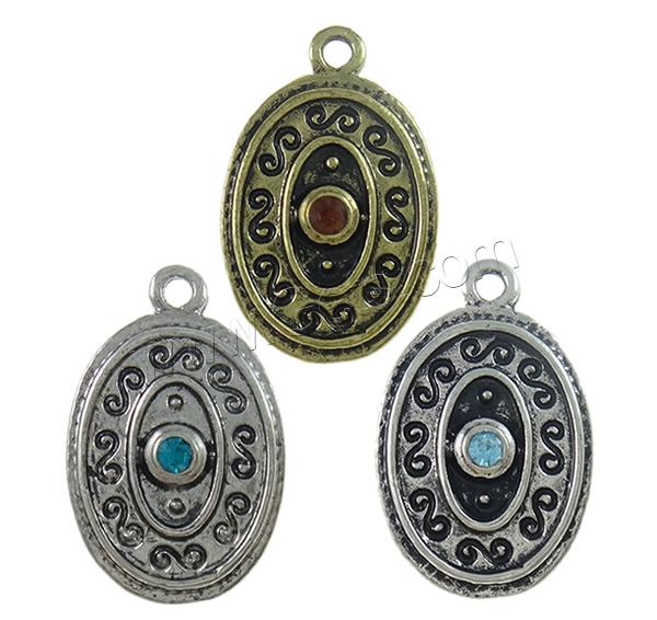 Zinc Alloy Rhinestone Pendants, Flat Oval, plated, Customized & with rhinestone, more colors for choice, nickel, lead & cadmium free, 13.5x21x3.5mm, Hole:Approx 1.5mm, Sold By PC