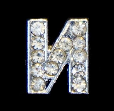 Zinc Alloy Letter Slide Charm, plated, Customized & with rhinestone, more colors for choice, nickel, lead & cadmium free, 9x10x5mm, Hole:Approx 8x2mm, Sold By PC
