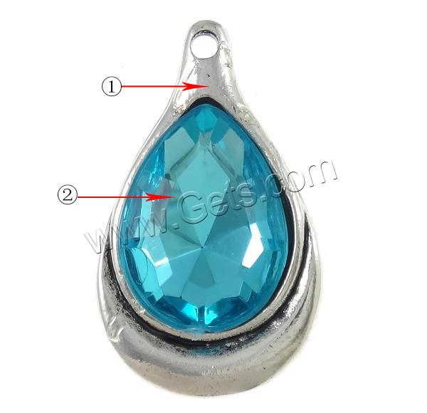 Crystal Zinc Alloy Pendants, with Crystal, Teardrop, plated, more colors for choice, nickel, lead & cadmium free, 18.5x31x7mm, Hole:Approx 1.5mm, Sold By PC
