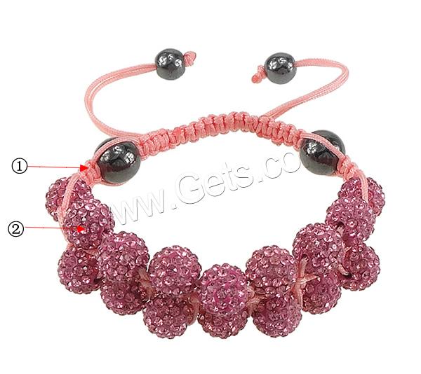 Rhinestone Woven Ball Bracelets, Rhinestone Clay Pave Bead, with Nylon Cord & Non Magnetic Hematite, with 65 pcs rhinestone, more colors for choice, lead & cadmium free, 10mm, 8mm, Length:Approx 7-11 Inch, Sold By Strand