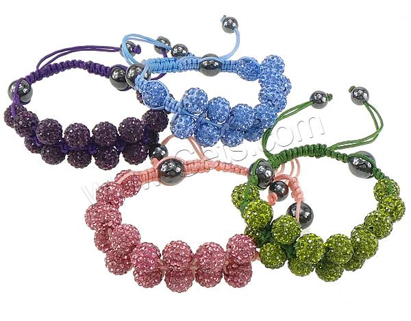 Bracelets de Woven Ball à stras , Strass perle de Pave d'argile, avec corde en nylon & hématite non magnétique, avec 65 pcs stras, plus de couleurs à choisir, sans plomb et cadmium, 10mm, 8mm, Longueur:Environ 7-11 pouce, Vendu par brin