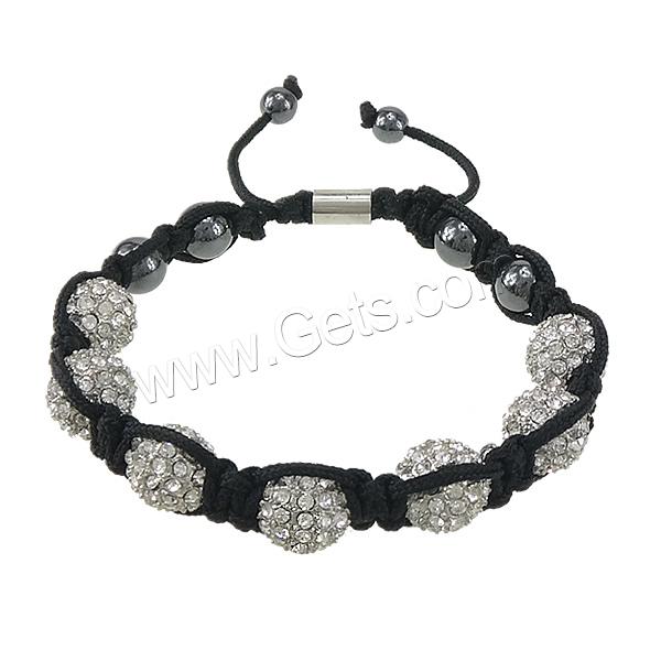 Rhinestone Woven Ball Bracelets, Zinc Alloy, with Nylon Cord & Non Magnetic Hematite, plated, with rhinestone, more colors for choice, lead & cadmium free, 32x27mm, 4x6mm, Length:6-11 Inch, Sold By Strand