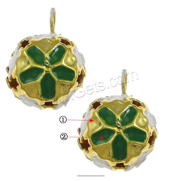 Iron Jingle Bell for Christmas Decoration, Round, gold color plated, enamel & hollow, mixed colors, 15x23mm, Hole:Approx 4.5mm, Sold By PC