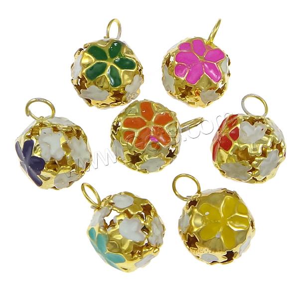 Iron Jingle Bell for Christmas Decoration, Round, gold color plated, enamel & hollow, mixed colors, 15x23mm, Hole:Approx 4.5mm, Sold By PC