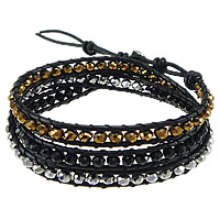 Crystal Wrap Bracelet, with Cowhide, brass clasp, platinum color plated  & faceted, 7mm, 4mm Inch 