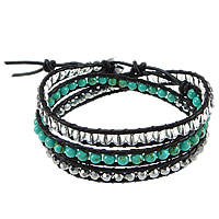 Synthetic Turquoise Wrap Bracelet, with Cowhide & Crystal & Glass, brass clasp, platinum color plated  & faceted, 7mm, 4mm Inch 