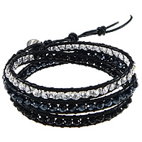 Crystal Wrap Bracelet, with Cowhide, brass clasp, platinum color plated  & faceted, 7mm, 4mm Inch 