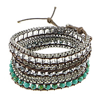Crystal Wrap Bracelet, with Waxed Nylon Cord & iron chain & Dyed Marble & Synthetic Turquoise, brass clasp, platinum color plated  & faceted, 11mm, 4mm Inch 