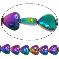 Las Perlas De Hematites Sin Magnético, Hematita no magnética, Corazón, chapado en colorido, longitud:16 Inch, 50PCs/Sarta, Vendido por Sarta