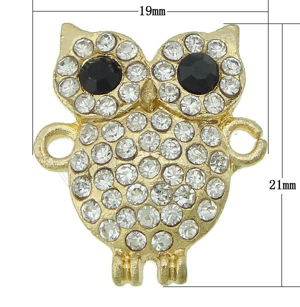 Animal Zinc Alloy Connector, Owl, plated, Customized & with rhinestone & 1/1 loop, more colors for choice, nickel, lead & cadmium free, 19x21mm, Hole:Approx 2mm, Sold By PC