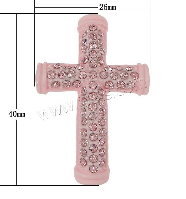 Rhinestone Resin Connector, Cross, with rhinestone & 1/1 loop, more colors for choice, 26x40mm, Hole:Approx 4x3.5mm, Sold By PC