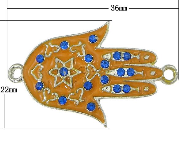 Enamel Zinc Alloy Connector, Hamsa, plated, Islamic jewelry & Customized & with rhinestone & 1/1 loop, more colors for choice, nickel, lead & cadmium free, 36x22mm, Hole:Approx 2mm, Sold By PC