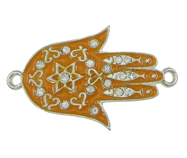 Enamel Zinc Alloy Connector, Hamsa, plated, Islamic jewelry & Customized & with rhinestone & 1/1 loop, more colors for choice, nickel, lead & cadmium free, 36x22mm, Hole:Approx 2mm, Sold By PC