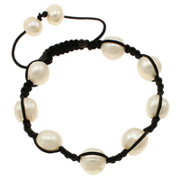 Bracelets de Woven Ball perles d'eau douce, perle d'eau douce cultivée, avec Cordon de cire, blanc, 10-11mm Environ 7.5 pouce Vendu par sac