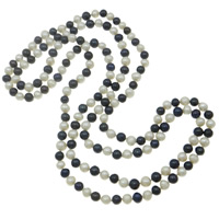 Natural Freshwater Pearl Long Necklace, Round, wrap necklace & two tone, mixed colors, 7-8mm Inch 