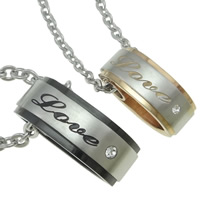 316L Stainless Steel Couple Necklace, Donut, word love, plated, for couple & with Czech rhinestone & two tone  Approx 17 Inch, Approx 19.5 Inch 
