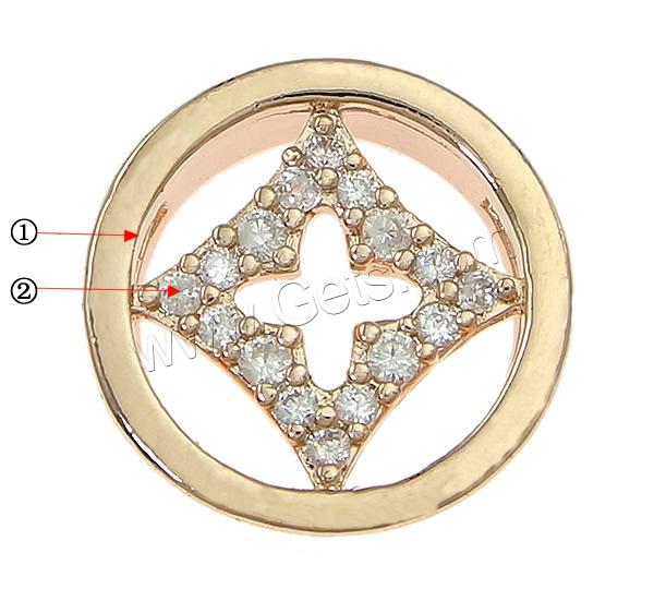 Cubic Zirconia Micro Pave Slide Charm, Brass, Flat Round, plated, micro pave cubic zirconia, more colors for choice, nickel, lead & cadmium free, 14x14x5mm, Hole:Approx 7x1.5mm, Sold By PC