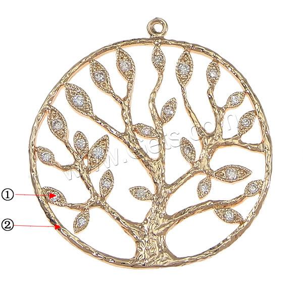 Cubic Zirconia Micro Pave Brass Pendant, Tree, plated, micro pave cubic zirconia & hollow, more colors for choice, 32x34x1mm, Hole:Approx 1.5mm, Sold By PC