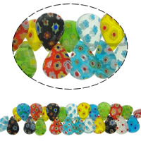 Millefiori Glass Beads, Teardrop, with flower pattern Inch 