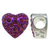 Rhinestone Zinc Alloy European Beads, Heart, plated, Customized & without troll & enamel & with rhinestone 11-12mm Approx 5mm 