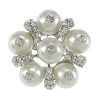 Broche de perle en verre, alliage de zinc, avec perle de verre, fleur, Placage de couleur platine, avec strass, sans plomb et cadmium Environ 3mm, Vendu par PC