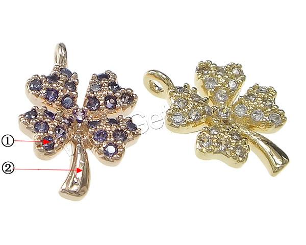 Brass Clover Pendant, Four Leaf Clover, plated, micro pave cubic zirconia, more colors for choice, nickel, lead & cadmium free, 10x14x13mm, Hole:Approx 1.5mm, Sold By PC