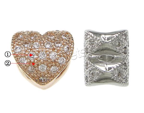 Cubic Zirconia Micro Pave Slide Charm, Brass, Heart, plated, micro pave cubic zirconia, more colors for choice, nickel, lead & cadmium free, 9x9x7mm, Hole:Approx 4x7mm, Sold By PC