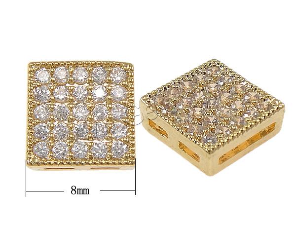 Cubic Zirconia Micro Pave Slide Charm, Brass, Square, plated, micro pave cubic zirconia, more colors for choice, nickel, lead & cadmium free, 8x8x3mm, Hole:Approx 6x1mm, Sold By PC