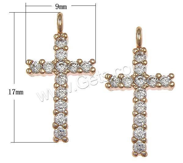 Cubic Zirconia Micro Pave Brass Pendant, Cross, plated, micro pave cubic zirconia, more colors for choice, 9x17x13mm, Hole:Approx 2mm, Sold By PC