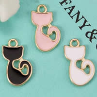Zinc Alloy Animal Pendants, Cat, gold color plated, enamel, mixed colors, nickel, lead & cadmium free Approx 1-2mm 
