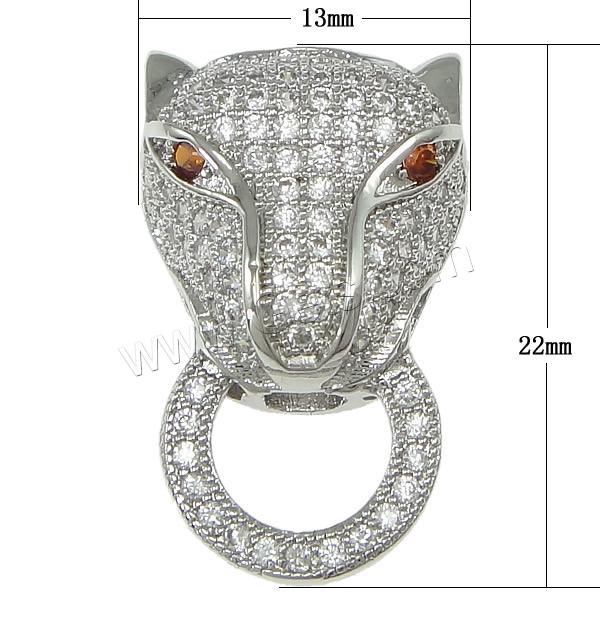 Cubic Zirconia Micro Pave Brass Pendant, Leopard, plated, micro pave 102 pcs cubic zirconia, more colors for choice, 13x22x7mm, Hole:Approx 6.5mm, Sold By PC