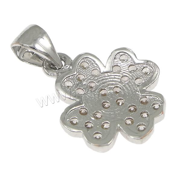 Brass Clover Pendant, Four Leaf Clover, plated, micro pave 28 pcs cubic zirconia, more colors for choice, 12x15x2mm, Hole:Approx 3.5x5mm, Sold By PC