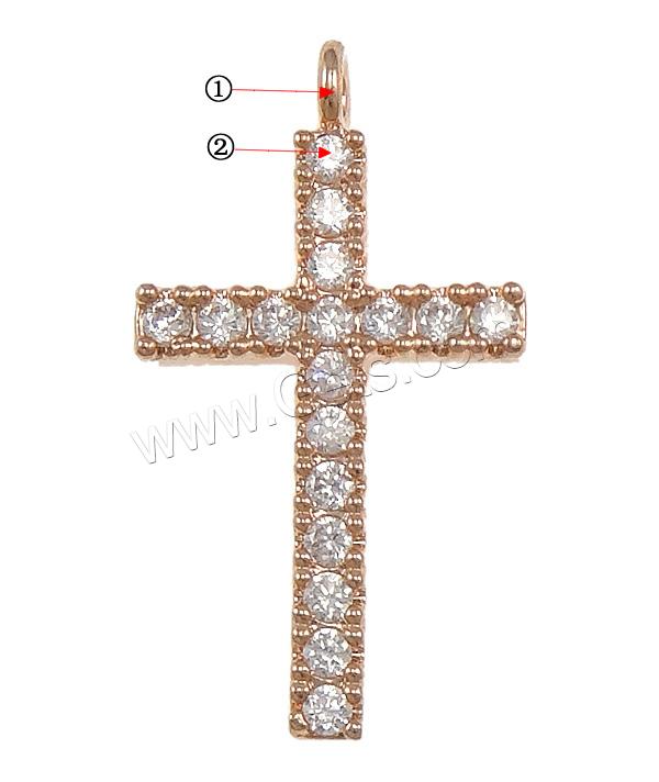 Cubic Zirconia Micro Pave Brass Pendant, Cross, plated, micro pave cubic zirconia, more colors for choice, 12x22x2mm, Hole:Approx 2mm, Sold By PC