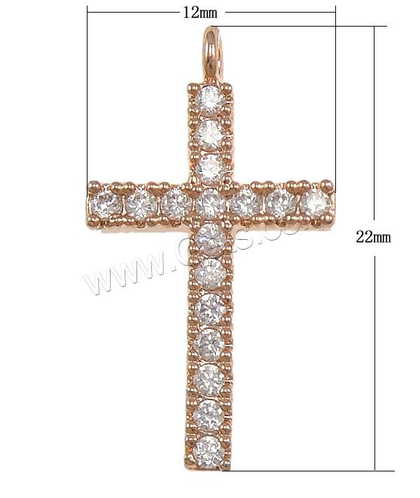 Cubic Zirconia Micro Pave Brass Pendant, Cross, plated, micro pave cubic zirconia, more colors for choice, 12x22x2mm, Hole:Approx 2mm, Sold By PC