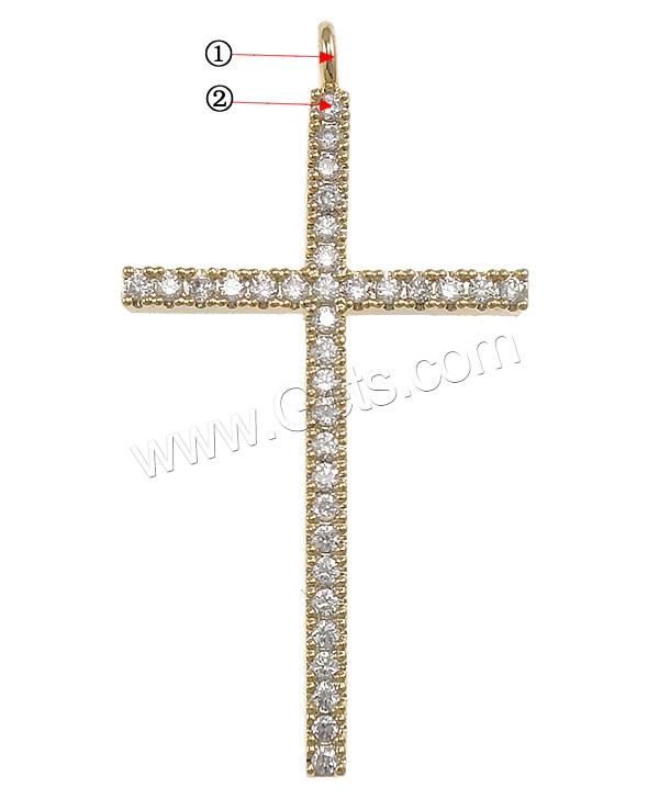 Cubique Pendentif en laiton zircon pavent, croix, Placage, pavé de micro zircon, plus de couleurs à choisir, 18.5x37x2mm, Trou:Environ 2mm, Vendu par PC