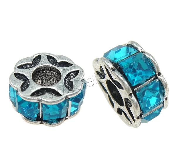 Rhinestone Zinc Alloy European Beads, Rondelle, plated, Customized & without troll & with rhinestone, more colors for choice, 13x6x13mm, Hole:Approx 4.5mm, Sold By PC