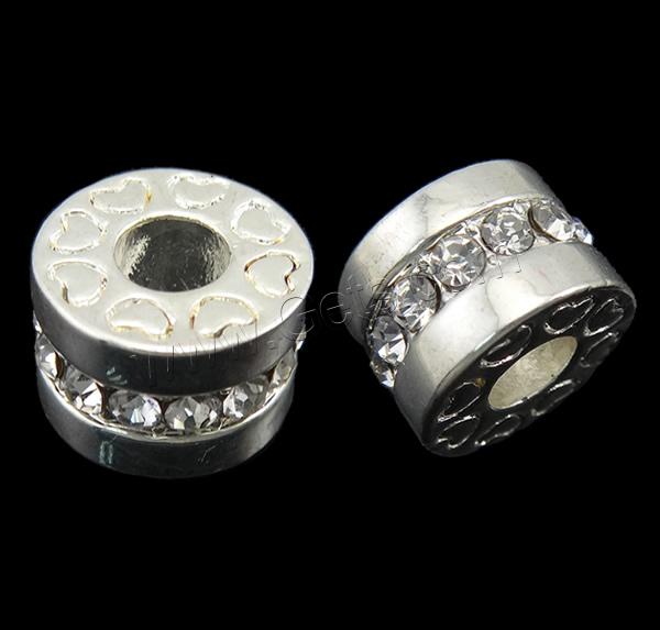 Rhinestone Zinc Alloy European Beads, Rondelle, plated, Customized & without troll & with rhinestone, more colors for choice, 12x8x12mm, Hole:Approx 4.5mm, Sold By PC