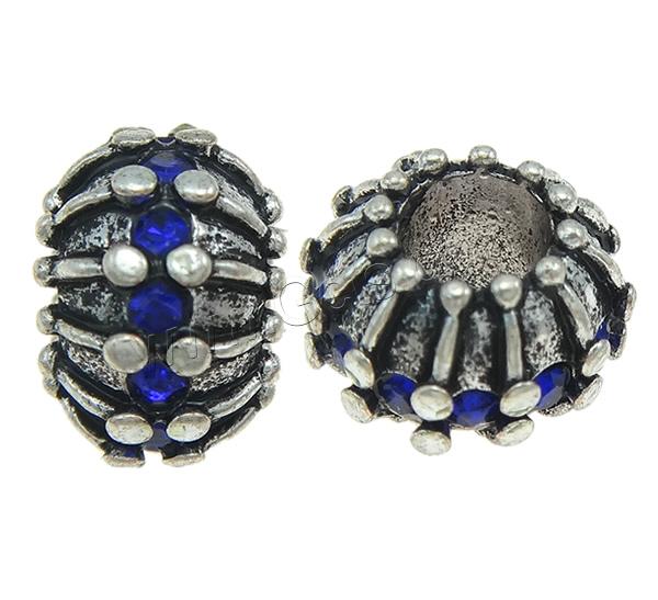 Rhinestone Zinc Alloy European Beads, Drum, plated, Customized & without troll & with rhinestone, more colors for choice, 11x7.5x11mm, Hole:Approx 4.5mm, Sold By PC