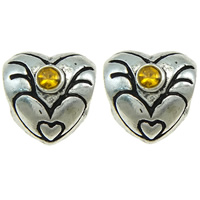 Rhinestone Zinc Alloy European Beads, Heart, plated, Customized & without troll & with rhinestone Approx 4.5mm 