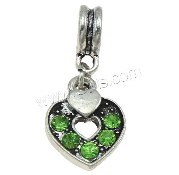 pendentifs European en alliage zinc, alliage de zinc, coeur, Placage, Personnalisé & sans filetage & avec strass, plus de couleurs à choisir, 11.5x26x8mm, Trou:Environ 4.5mm, Vendu par PC