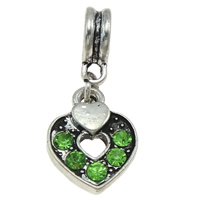 Zinc Alloy European Pendants, Heart, plated, Customized & without troll & with rhinestone Approx 4.5mm 