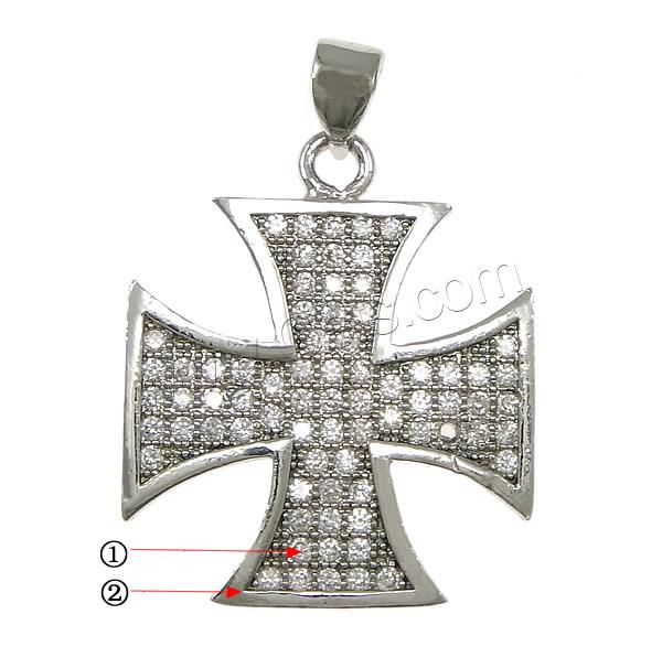 Cubic Zirconia Micro Pave Brass Pendant, Cross, plated, micro pave 73 pcs cubic zirconia, more colors for choice, 20.5x24.5x1.5mm, Hole:Approx 3.5x4mm, Sold By PC