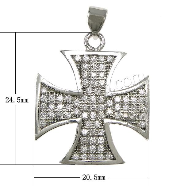 Cubic Zirconia Micro Pave Brass Pendant, Cross, plated, micro pave 73 pcs cubic zirconia, more colors for choice, 20.5x24.5x1.5mm, Hole:Approx 3.5x4mm, Sold By PC