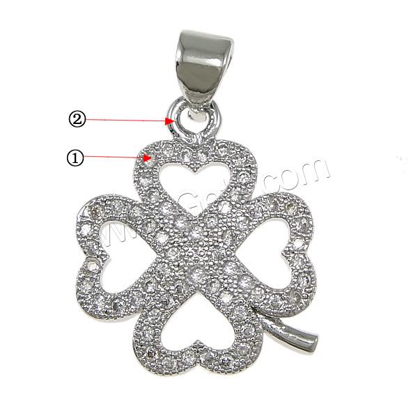 Brass Clover Pendant, Four Leaf Clover, plated, micro pave 60 pcs cubic zirconia, more colors for choice, 15x18x2mm, Hole:Approx 3.5x4mm, Sold By PC