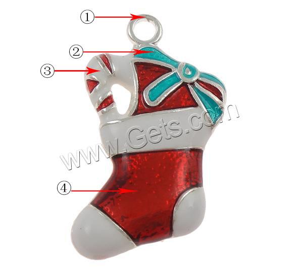 Zinc Alloy Christmas Pendants, Christmas Sock, plated, Christmas jewelry & Customized & enamel, more colors for choice, 15x26x3mm, Hole:Approx 2mm, Sold By PC