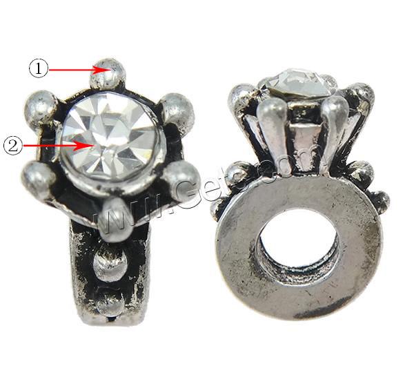 Perles European de stras d'alliage de Zinc , forme d'anneau, Placage, Personnalisé & sans filetage & avec strass, plus de couleurs à choisir, 11x16x8mm, Trou:Environ 5mm, Vendu par PC