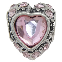 Rhinestone Zinc Alloy European Beads, with Crystal, Heart, plated, Customized & without troll & with rhinestone Approx 4.5mm 